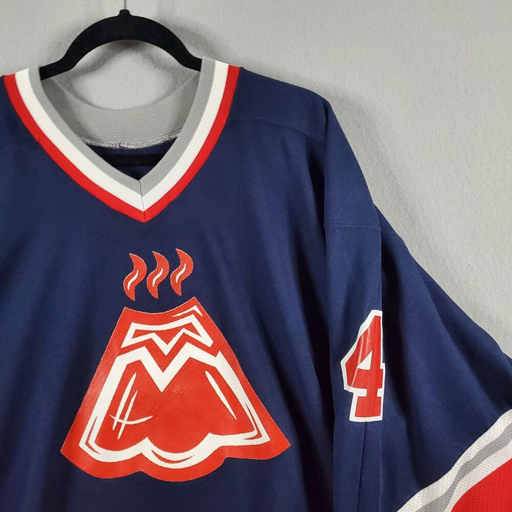 Vintage CCM Hockey Jersey Size 2XL Made in Canada Volcanoes #4 Blue Red Logo